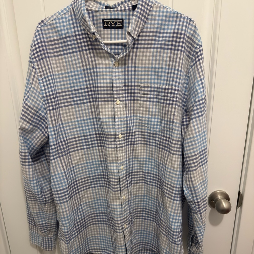 Rye by Hawker Rye Mens XL Regular Fit Blue Gingham Button Down Shirt Long Sleeve